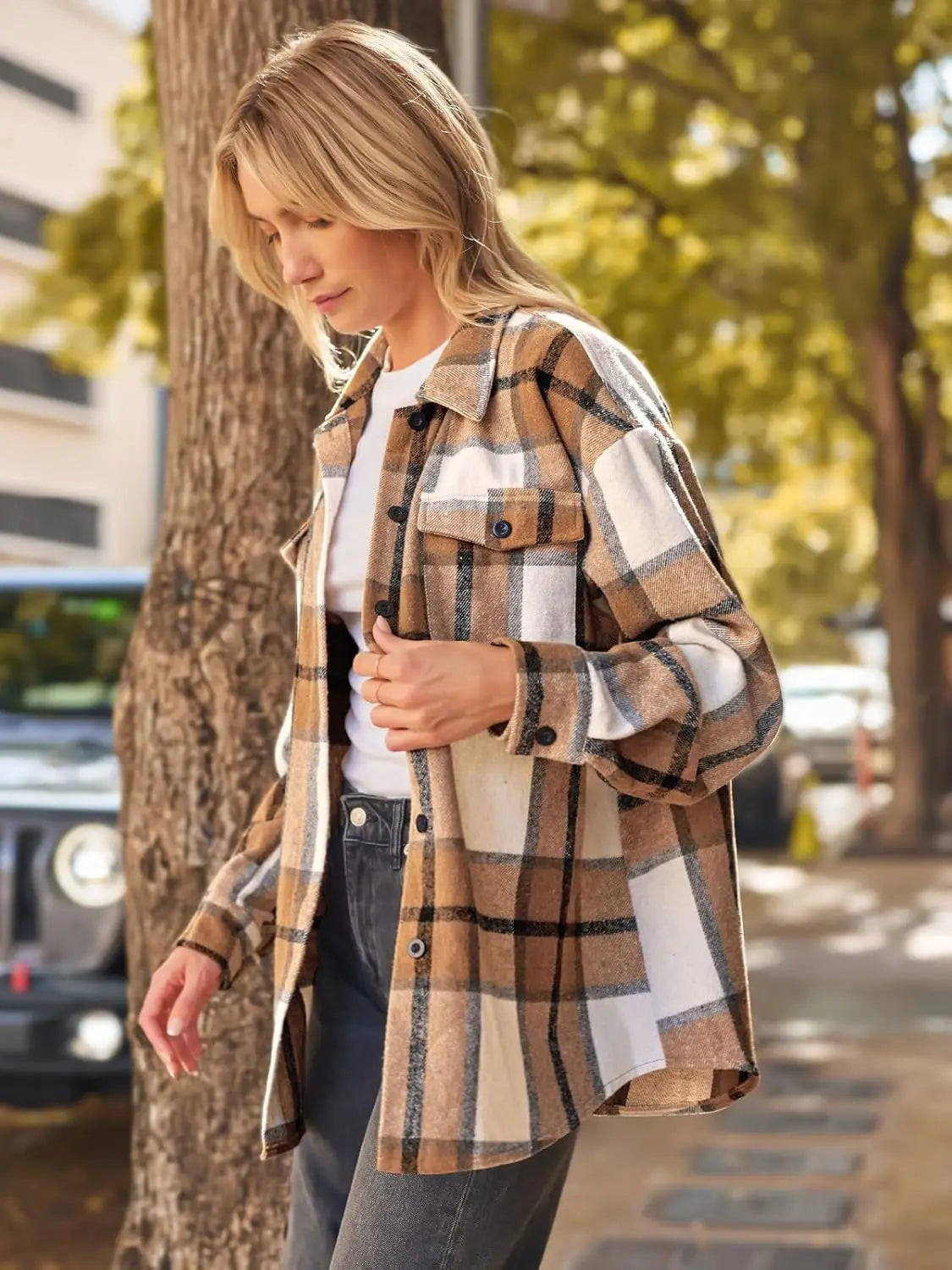Womens Fall Outfits Fashion Clothes Shackets Flannel Plaid Button Down Long Sleeve Shirts Jackets 2024