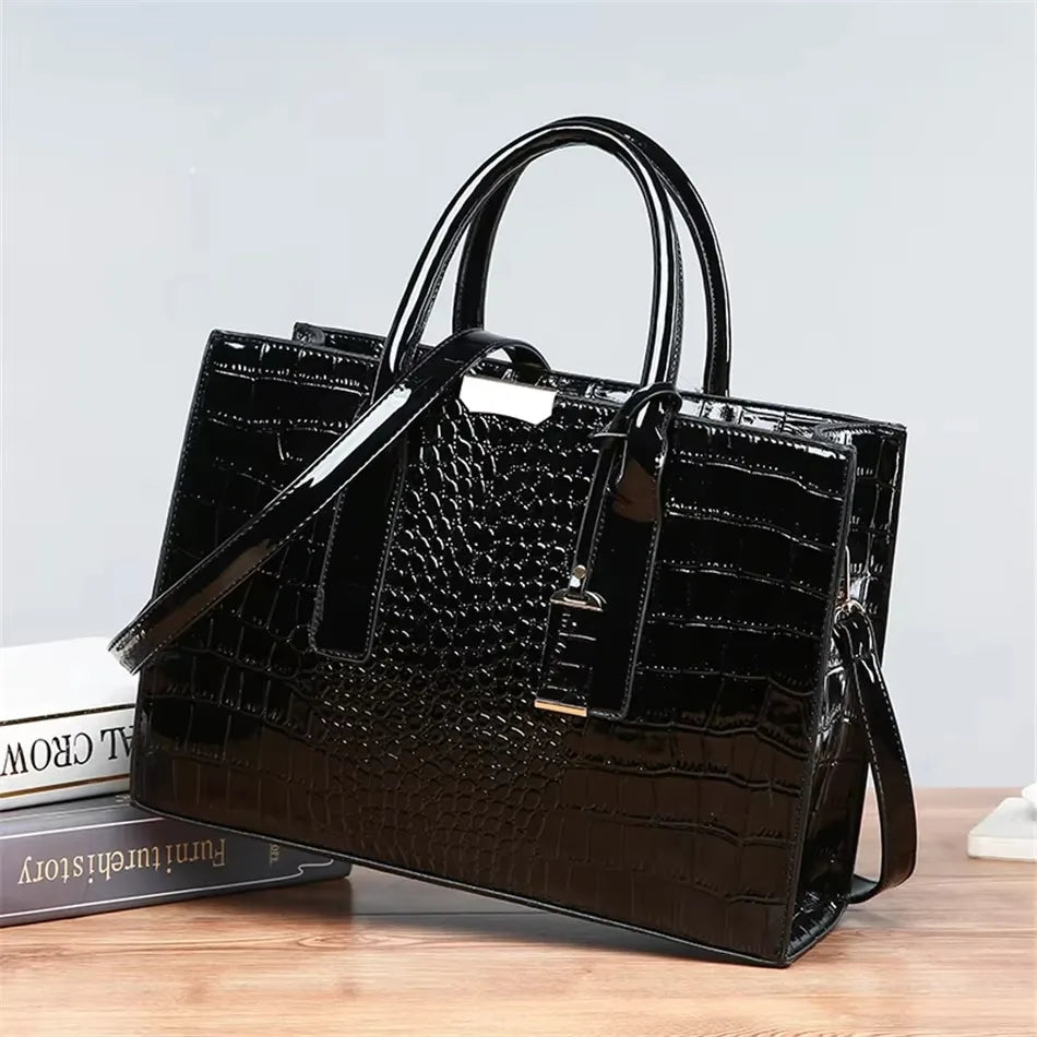 Crocodile Print Women Handbags and Purse Casual Tote Bags Top Handle Bags Large Capacity Patent Leather Crossbody Bags