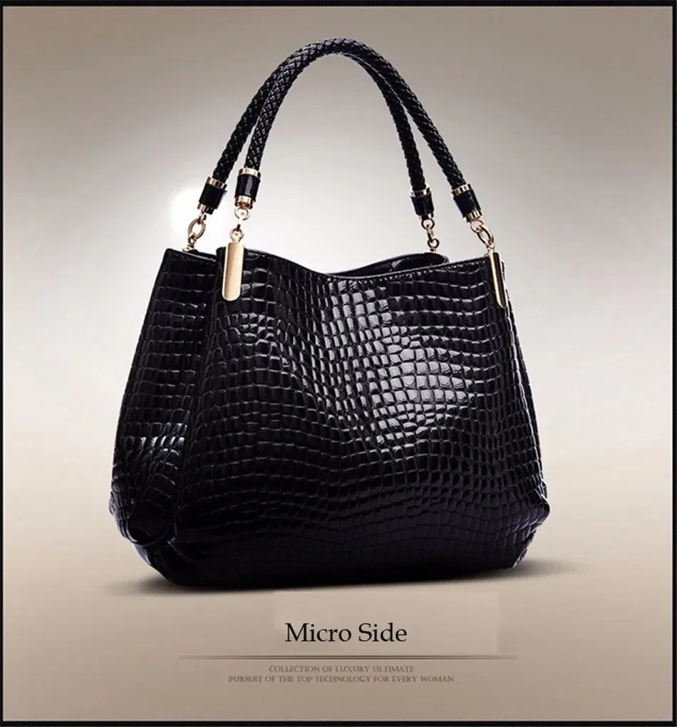 Crocodile Print Women Handbags and Purse Casual Tote Bags Top Handle Bags Large Capacity Patent Leather Crossbody Bags