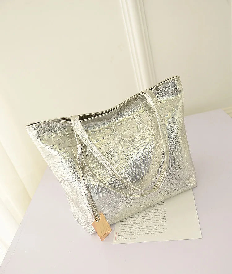 Bags for Women High Capacity Crocodile-pattern Bags Female PU Shoulder Shopping Gold Ladies Hand Bags Black Alligator Bag
