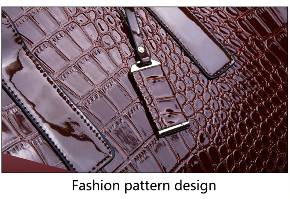 Crocodile Print Women Handbags and Purse Casual Tote Bags Top Handle Bags Large Capacity Patent Leather Crossbody Bags