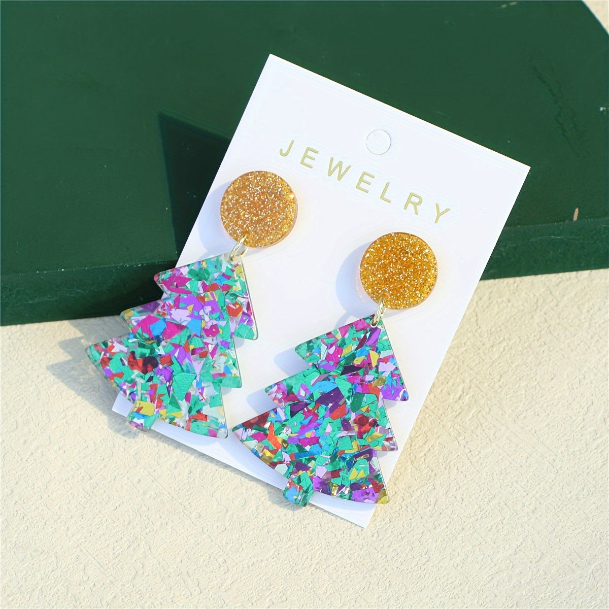 Christmas Tree Colorful Sequins Decor Dangle Earrings Cute Cartoon Style Acrylic Jewelry Classic Christmas Eve Gift