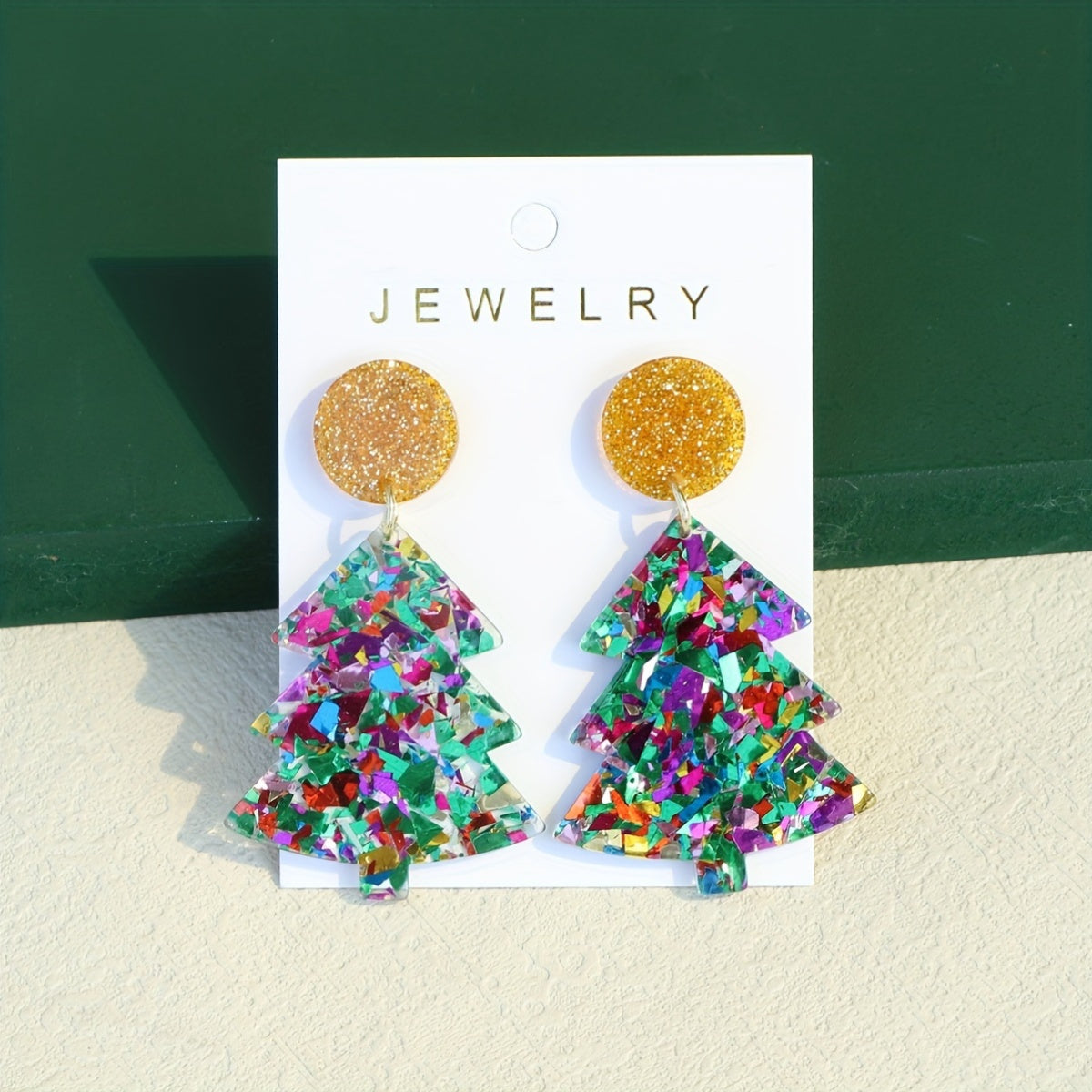 Christmas Tree Colorful Sequins Decor Dangle Earrings Cute Cartoon Style Acrylic Jewelry Classic Christmas Eve Gift