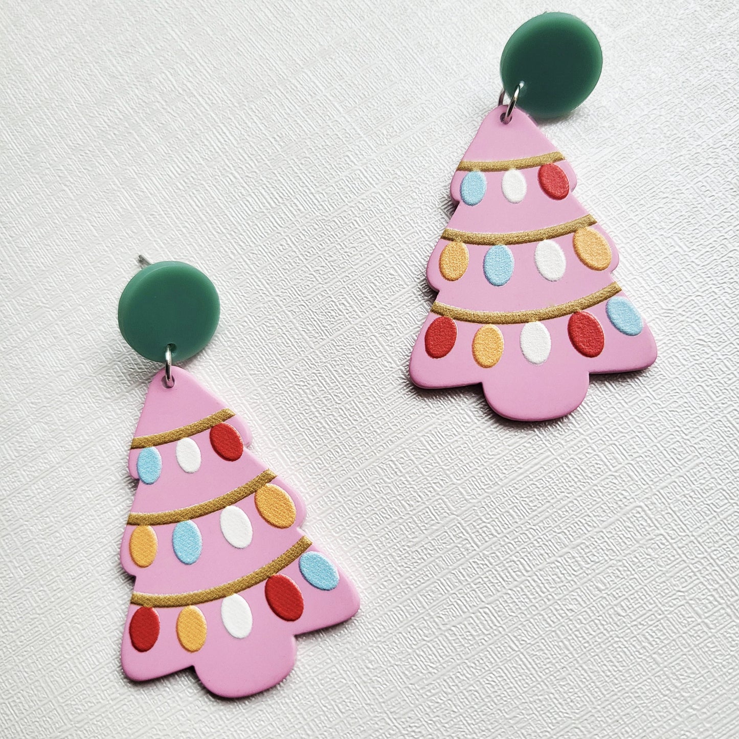 Elegant Boho Chic Pink Acrylic Christmas Tree Dangle Earrings with Sparkle Detail - Stainless Steel Posts, Perfect for Daily Wear & Parties