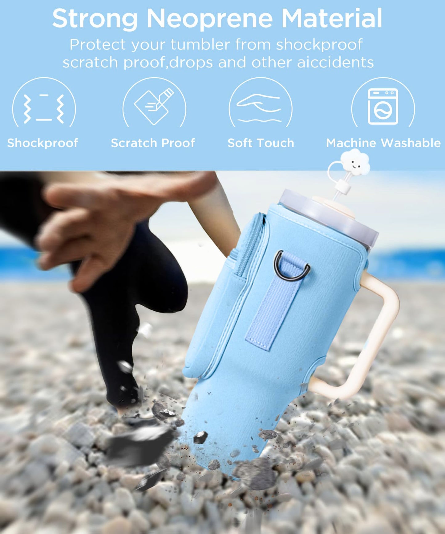 Water Bottle Carrier Bag With Phone Pocket For Tumbler Neoprene Water Bottle Holder Pouch With Adjustable Strap Bollus With Straw Cover & Carabiner For Cup Accessories Drinkware Mug