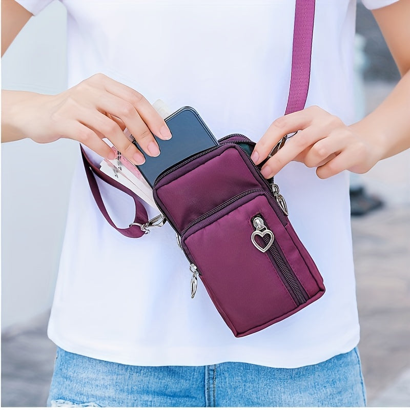 Mini Crossbody Phone Bag, Sports Arm & Running Wrist Bag, Stylish Shoulder Coin Purse With Heart Zipper