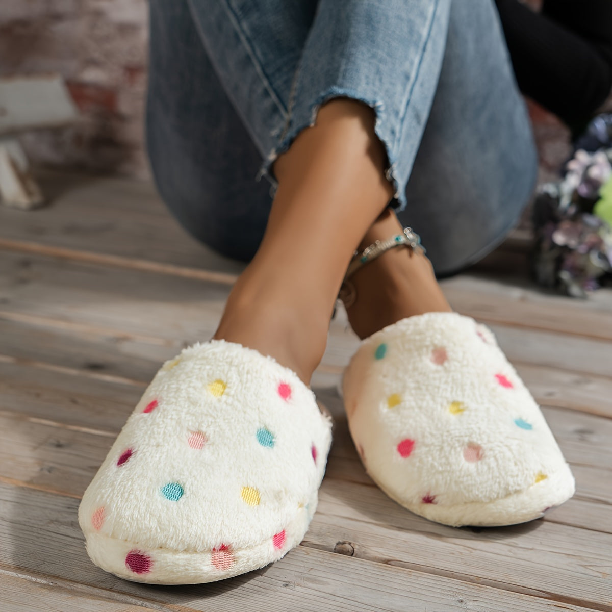 Ultra-Soft Polka Dot Slippers - Cozy Casual Slip-Ons for Indoor Lounging - Luxurious Fleece Lined, Comfortable Home Shoes - Perfect Everyday Wear