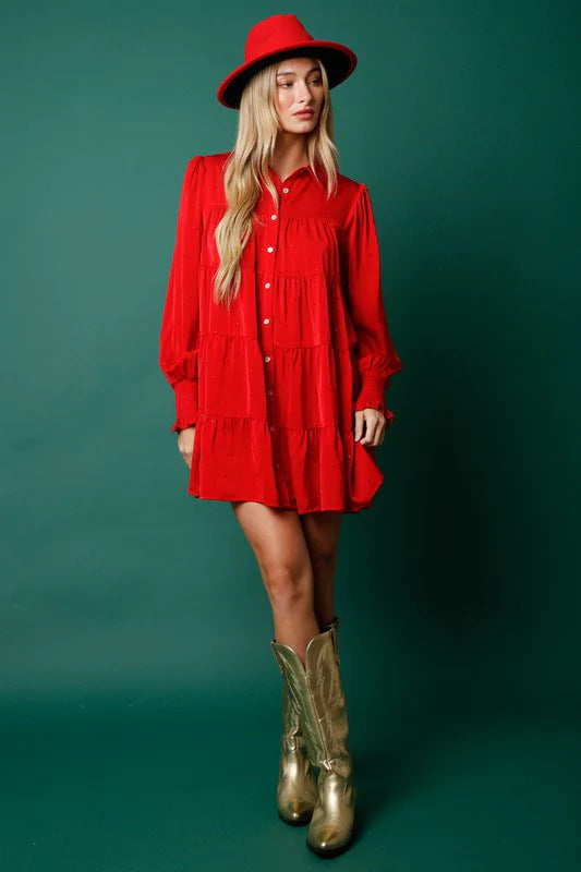 Christmas Solid Color Loose Temperament Shirt Dress