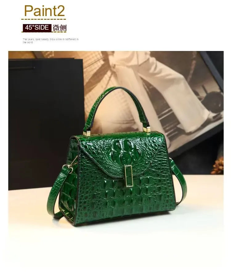 Crocodile Pattern Women's Bag Genuine Leather Crossbody Handbags High Quality Women's Small Square Bag Boston Bag Shoulder Bags