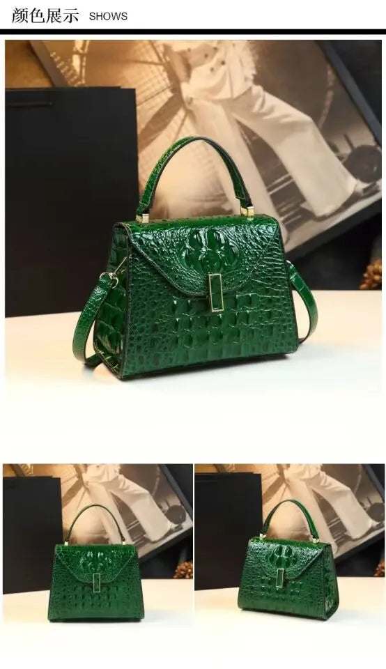 Crocodile Pattern Women's Bag Genuine Leather Crossbody Handbags High Quality Women's Small Square Bag Boston Bag Shoulder Bags