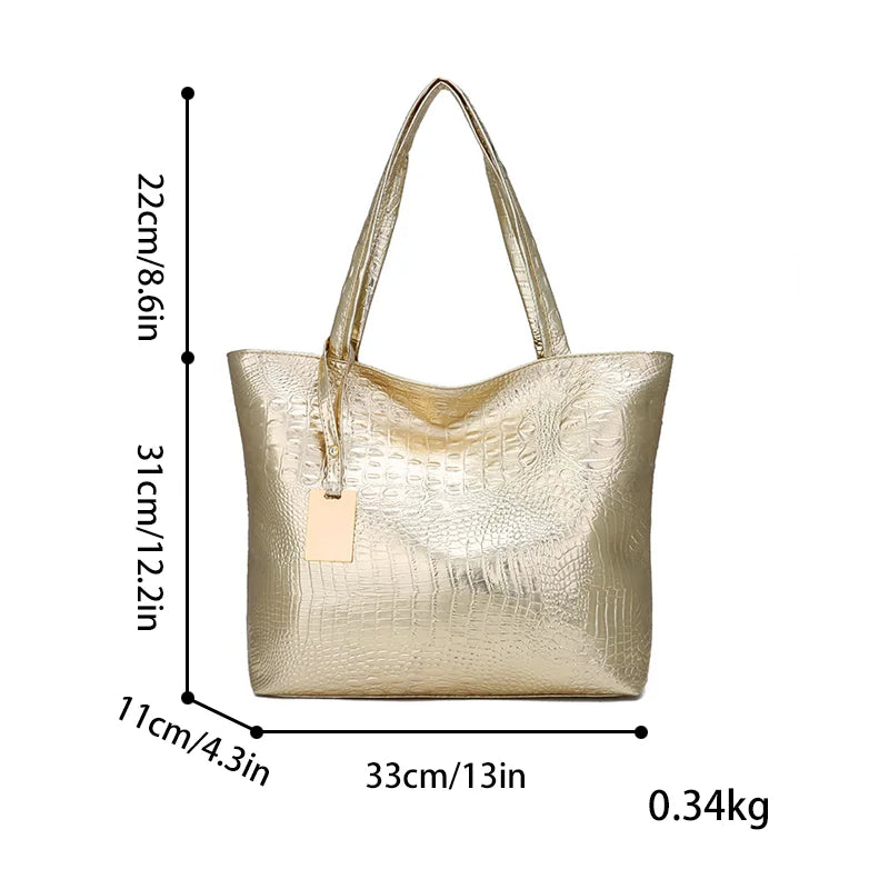 Bags for Women High Capacity Crocodile-pattern Bags Female PU Shoulder Shopping Gold Ladies Hand Bags Black Alligator Bag