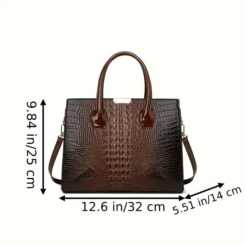 3PC+Women's Tote Handbag Set Classic Large Capacity Crocodile Pattern Shaped Single Shoulder Crossbody Bag Women's Handbag Walle