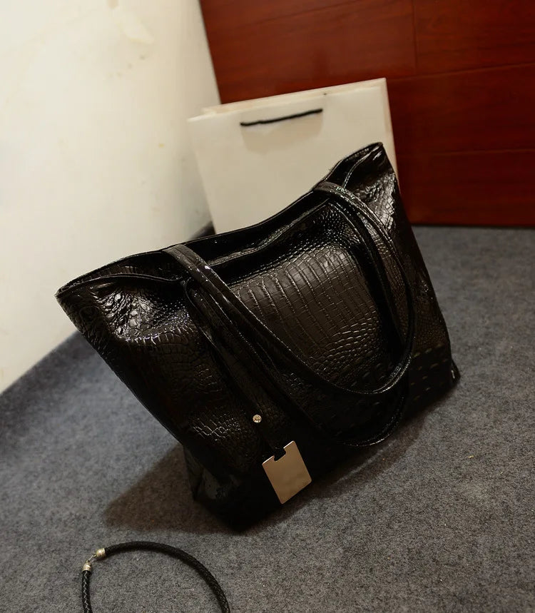 Bags for Women High Capacity Crocodile-pattern Bags Female PU Shoulder Shopping Gold Ladies Hand Bags Black Alligator Bag