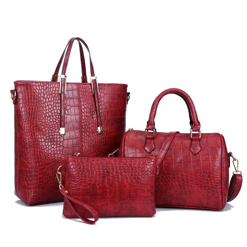 Fashion PU Leather Women Handbags Luxury Designer Crocodile Pattern 3 Pieces Sets Shoulder Bag New High Quality Female Tote Bags