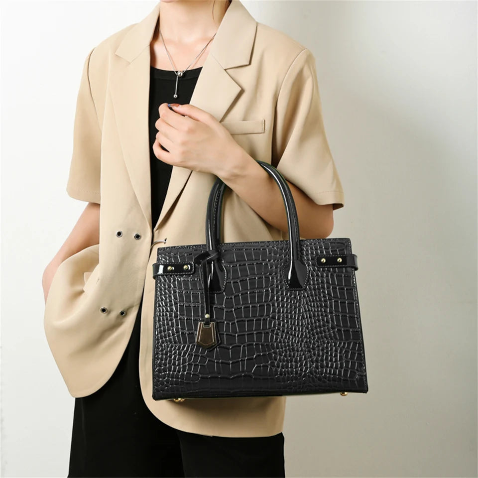 Pantent Leather Women Messenger Bags Crocodile Female Crossbody Shoulder Hand bags For Women 2024 High Quality Ladies Handbags