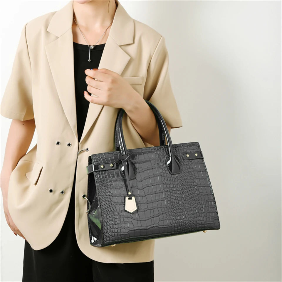 Pantent Leather Women Messenger Bags Crocodile Female Crossbody Shoulder Hand bags For Women 2024 High Quality Ladies Handbags