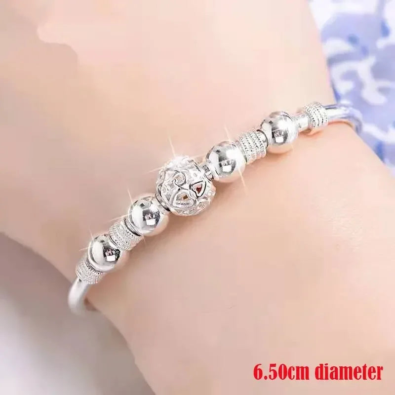 Silver Color Charm Lucky Beads Bangles For Women Bracelets Fashion Party Wedding Engagement Popular Brands Jewelry