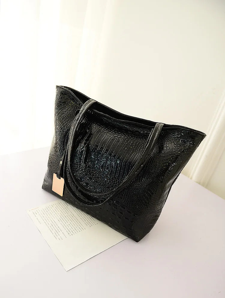 Bags for Women High Capacity Crocodile-pattern Bags Female PU Shoulder Shopping Gold Ladies Hand Bags Black Alligator Bag