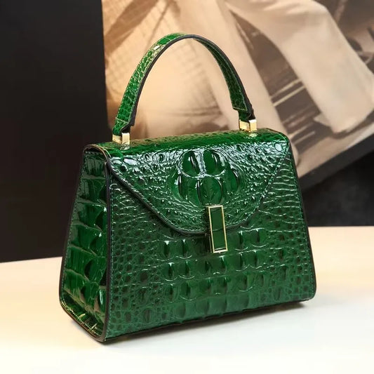 Crocodile Pattern Women's Bag Genuine Leather Crossbody Handbags High Quality Women's Small Square Bag Boston Bag Shoulder Bags