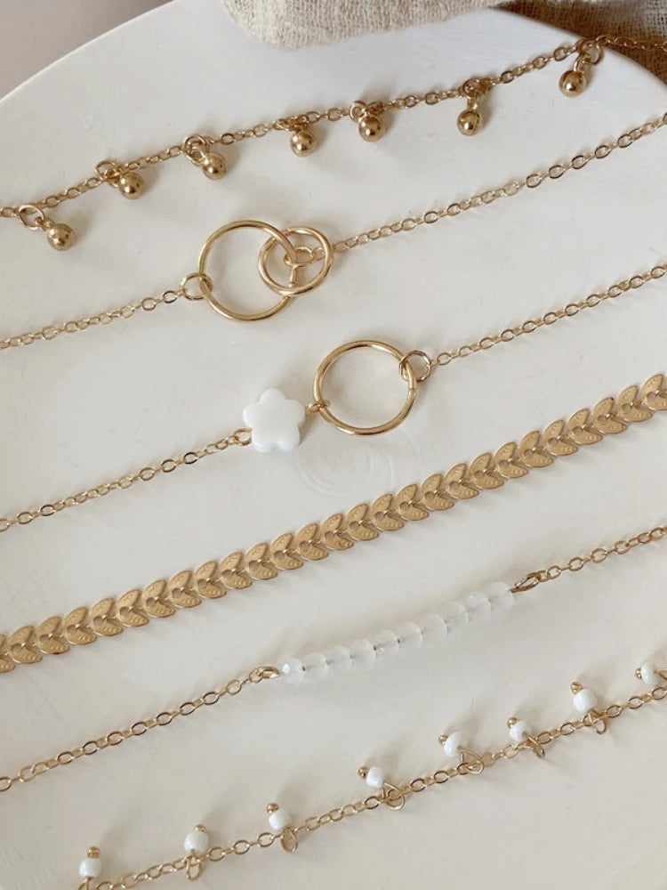 Trendy 6-Piece Stackable Bracelet Set with Adjustable Geometric & Tassel Design - Perfect for Everyday & Special Occasions