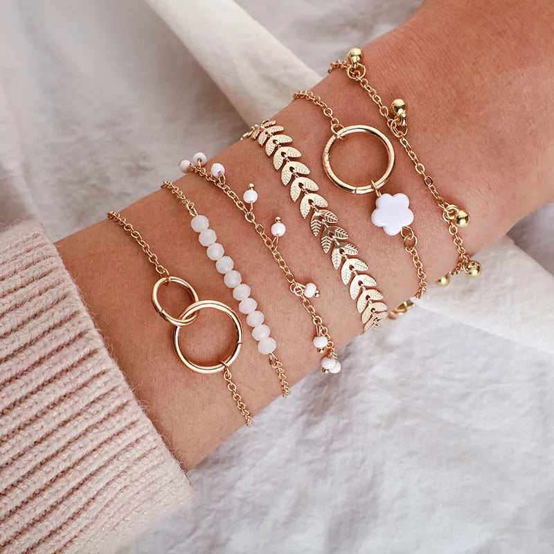 Trendy 6-Piece Stackable Bracelet Set with Adjustable Geometric & Tassel Design - Perfect for Everyday & Special Occasions