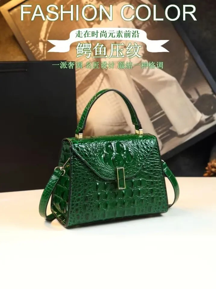 Crocodile Pattern Women's Bag Genuine Leather Crossbody Handbags High Quality Women's Small Square Bag Boston Bag Shoulder Bags