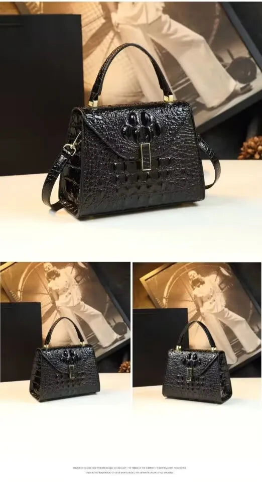 Crocodile Pattern Women's Bag Genuine Leather Crossbody Handbags High Quality Women's Small Square Bag Boston Bag Shoulder Bags