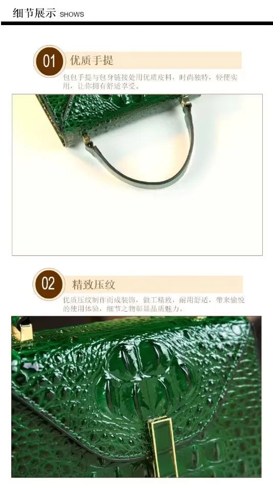 Crocodile Pattern Women's Bag Genuine Leather Crossbody Handbags High Quality Women's Small Square Bag Boston Bag Shoulder Bags