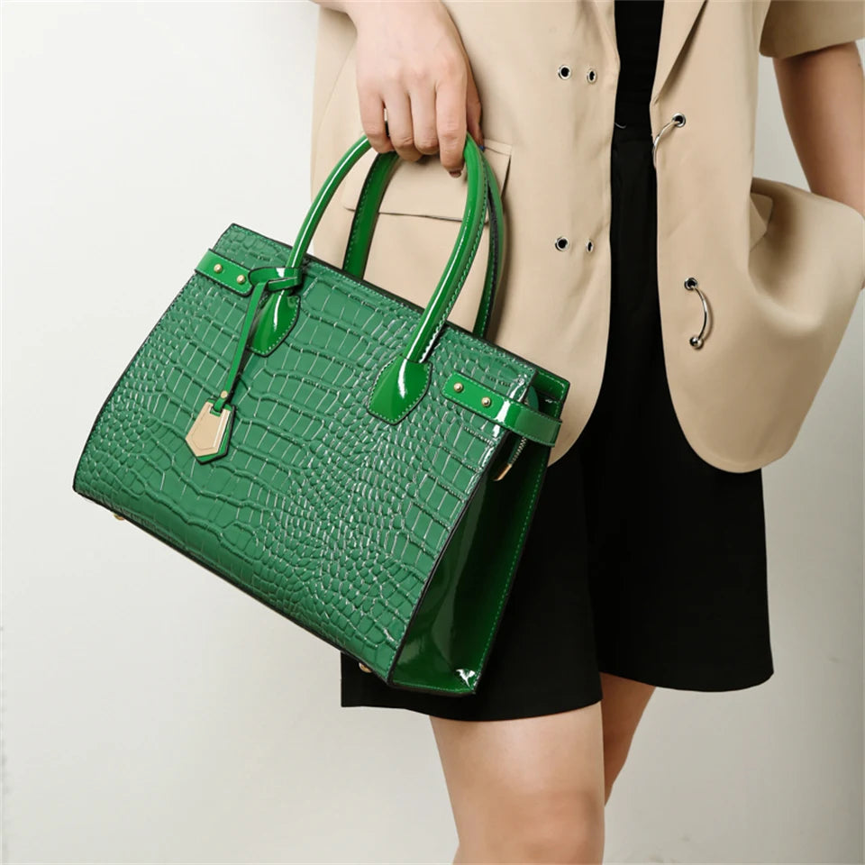 Pantent Leather Women Messenger Bags Crocodile Female Crossbody Shoulder Hand bags For Women 2024 High Quality Ladies Handbags