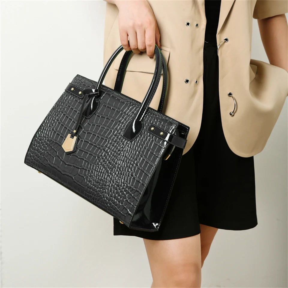 Pantent Leather Women Messenger Bags Crocodile Female Crossbody Shoulder Hand bags For Women 2024 High Quality Ladies Handbags