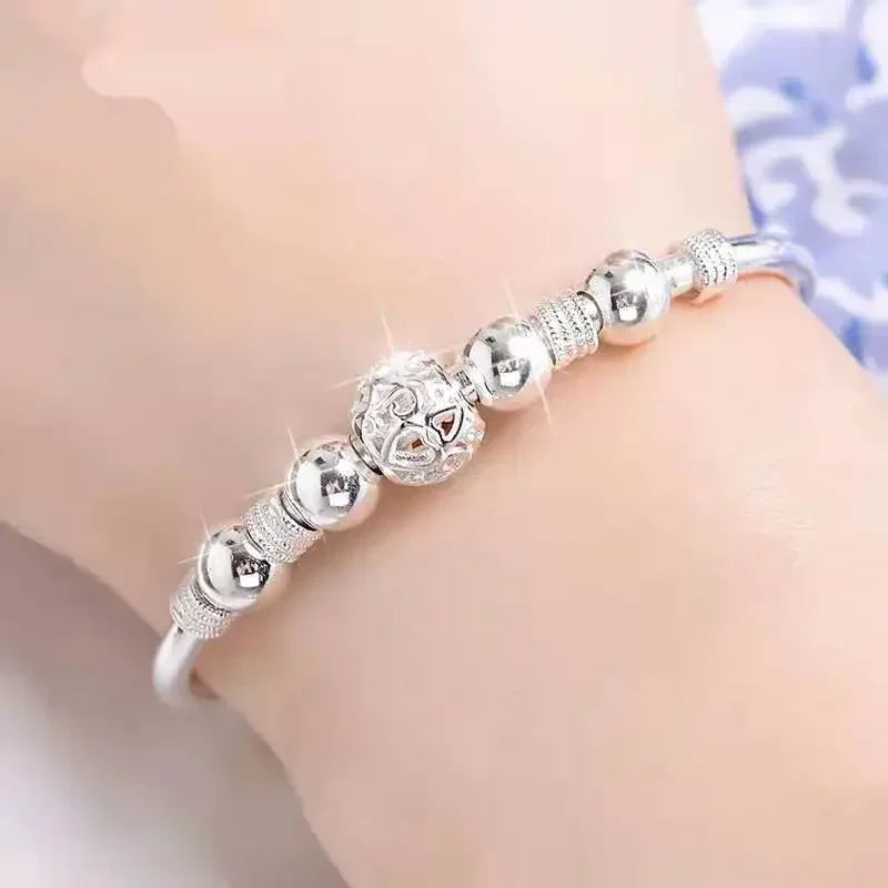 Silver Color Charm Lucky Beads Bangles For Women Bracelets Fashion Party Wedding Engagement Popular Brands Jewelry