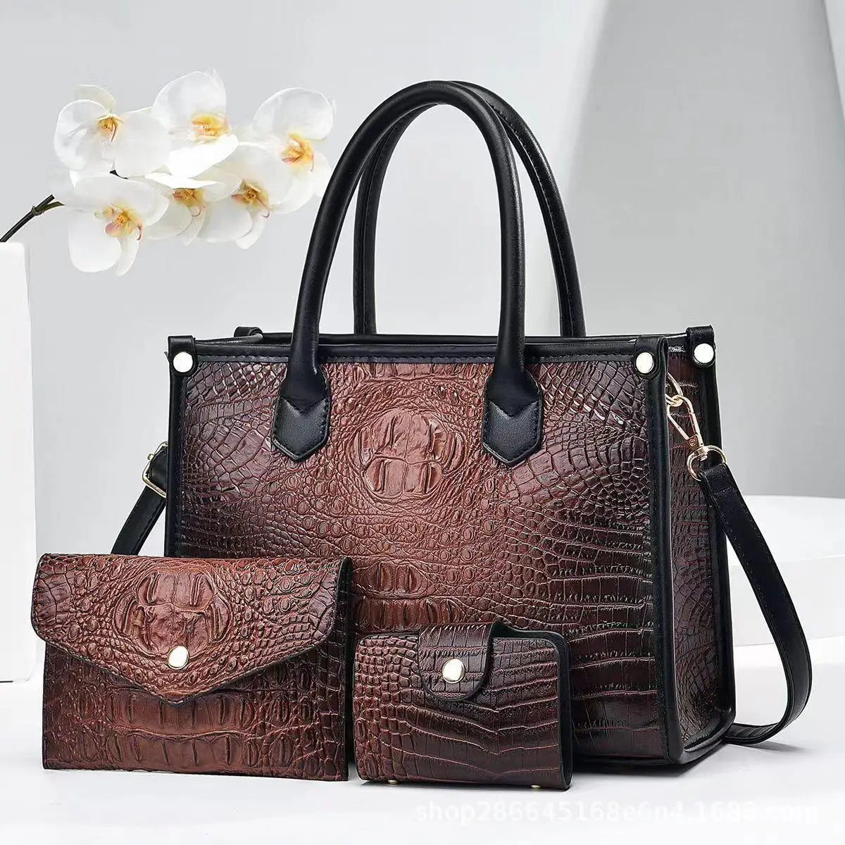 Crocodile Women Crossbody Handbag Large Capacity 3 Piece Set Mother Bag Purses Handbags Cute Designer Tote Bags Famous Brand