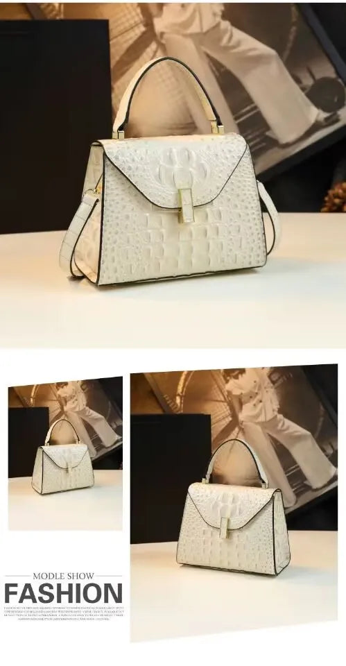 Crocodile Pattern Women's Bag Genuine Leather Crossbody Handbags High Quality Women's Small Square Bag Boston Bag Shoulder Bags