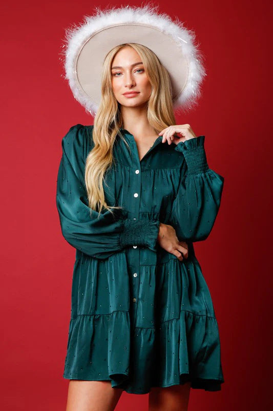 Christmas Solid Color Loose Temperament Shirt Dress